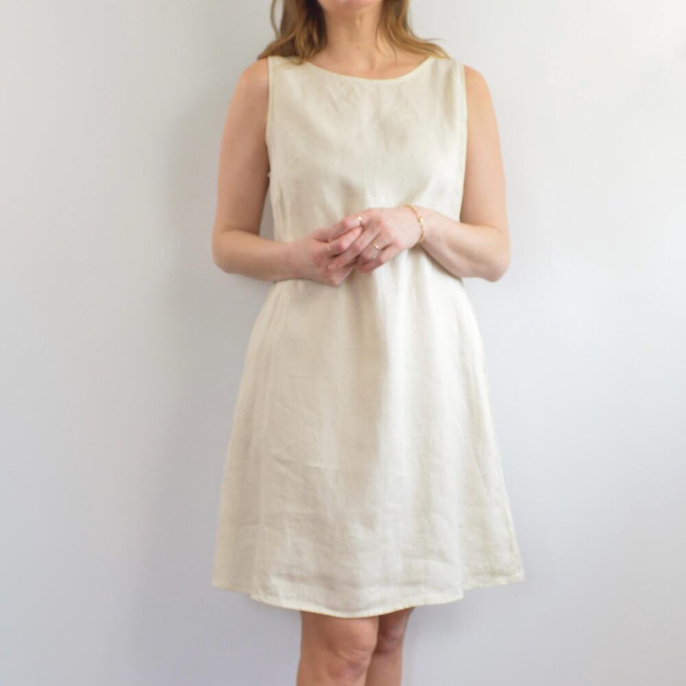 light beige linen tent tank dress with pockets